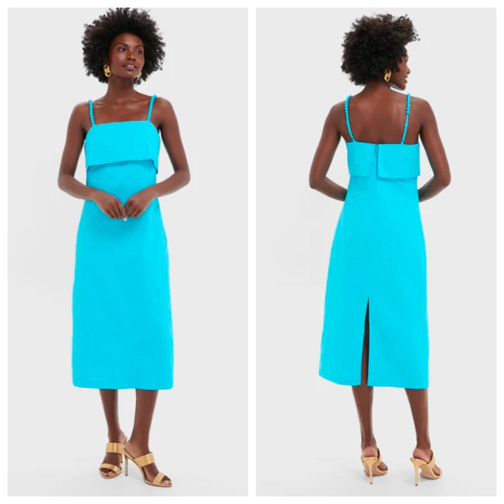 Hyacinth House Tuckernuck Azura Turquoise Linen Midi Dress Beaded Straps XL